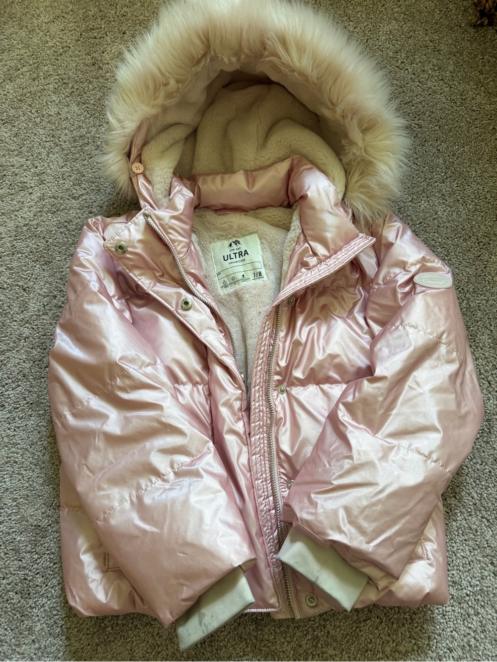 Abercrombie Kids' Shimmer Pink Hooded Puffer Coat